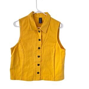 Vintage Lands End Womens Yellow Denim Vest Size Medium Preppy